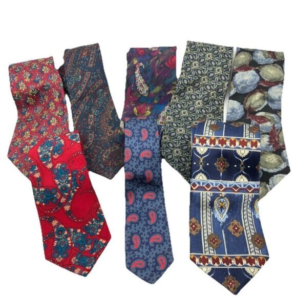Vintage Silk Mens Tie Lot of 8 90s Claiborne Sazzari Hardy Amies R Andreotti - Picture 1 of 13